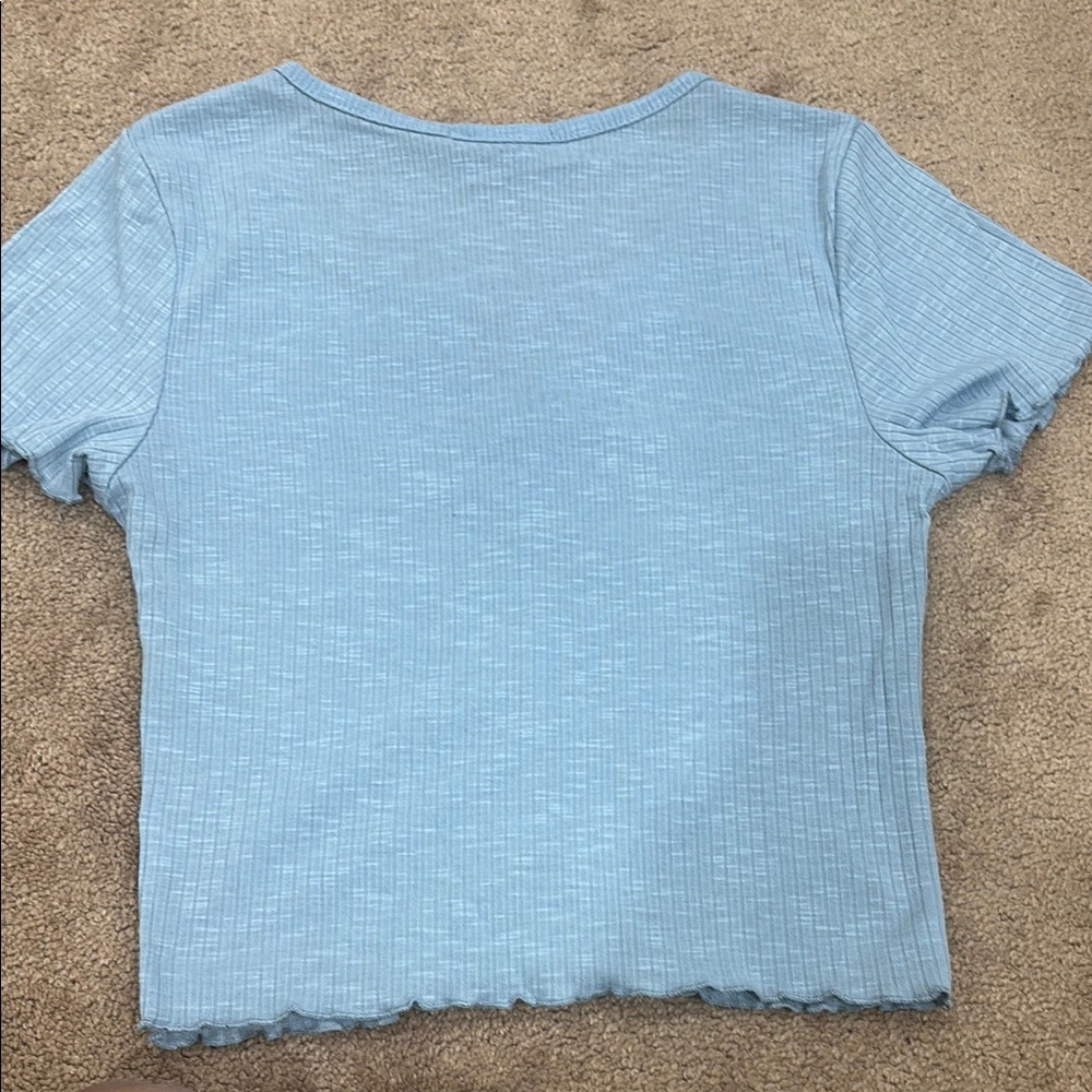 Light Blue Button-Up Ribbed Top - Picture 2 of 2